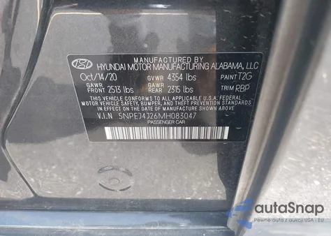 2021 Hyundai Sonata Sel Plus z USA, uszkodzony, nr VIN 5NPEJ4J26MH083047